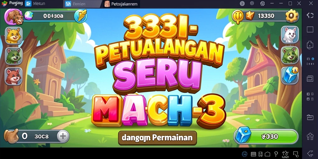 Screenshot gameplay 333I menampilkan petualangan Match-3 yang seru.