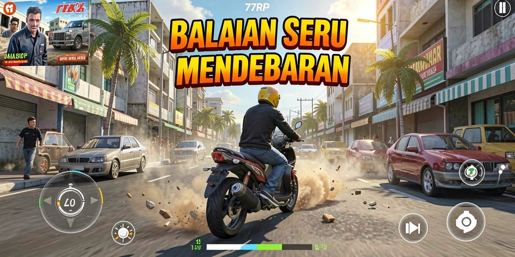 Tampilan gameplay 77RP yang mendebarkan dengan berbagai kendaraan balap.