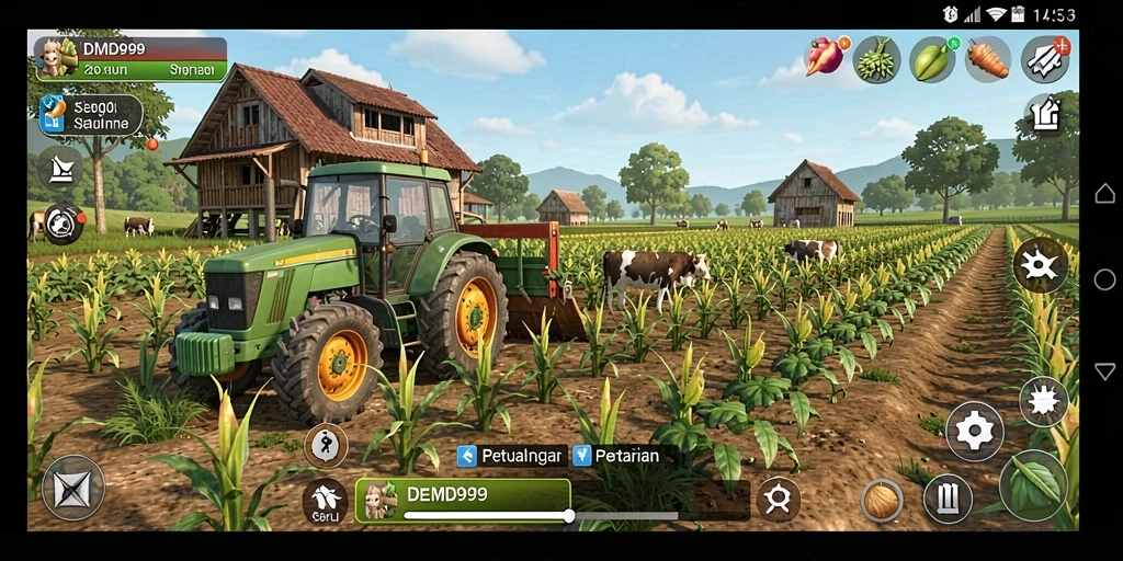 Gameplay seru di DMD999 dengan manajemen lahan pertanian.