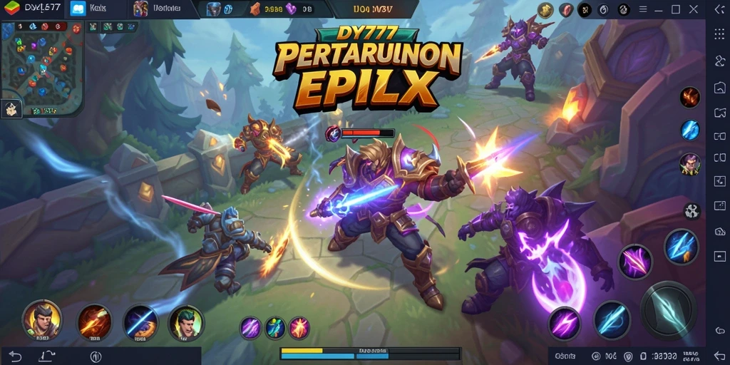 Tangkapan layar utama menampilkan aksi seru dalam gameplay MOBA.