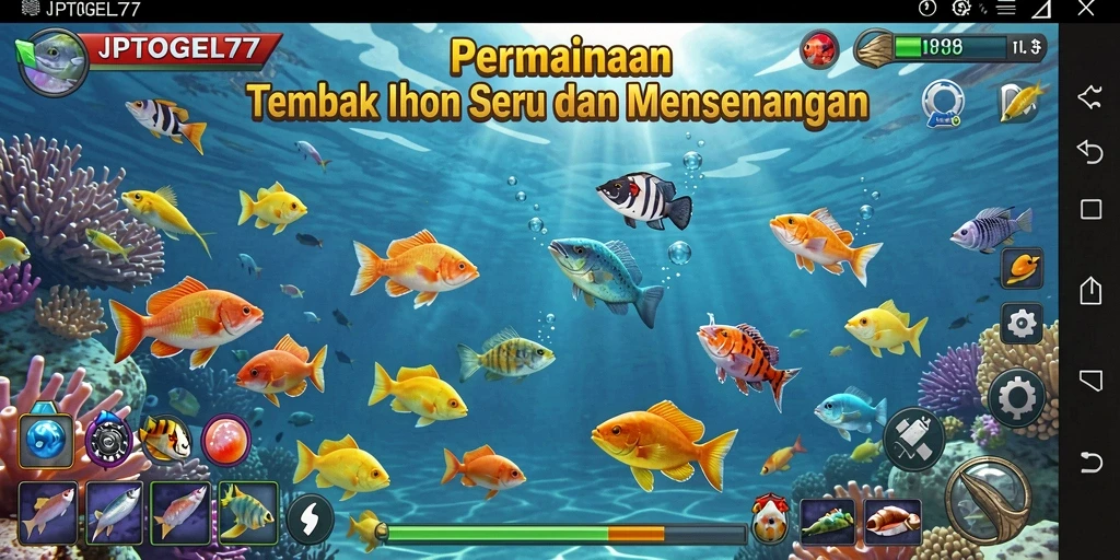 Screenshot gameplay seru dari JPTOGEL77 menampilkan aksi menembak ikan.