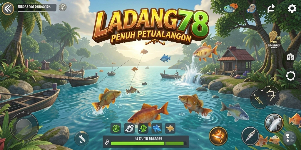 Tampilan gameplay LADANG78 yang menarik saat memancing di lokasi indah.