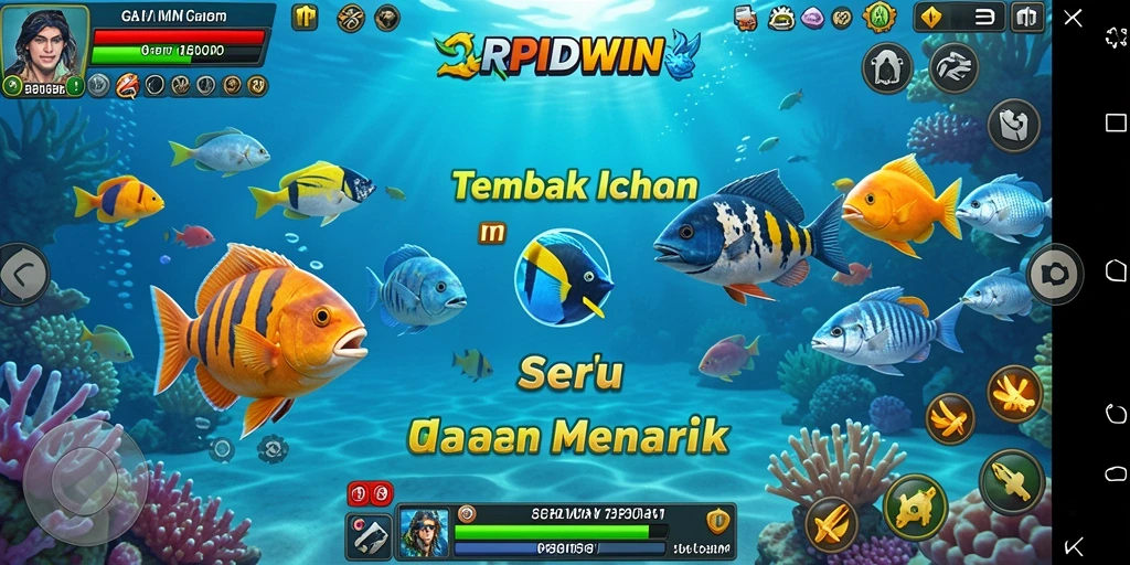 Screenshot utama RPIDWIN menampilkan aksi seru tembak ikan.