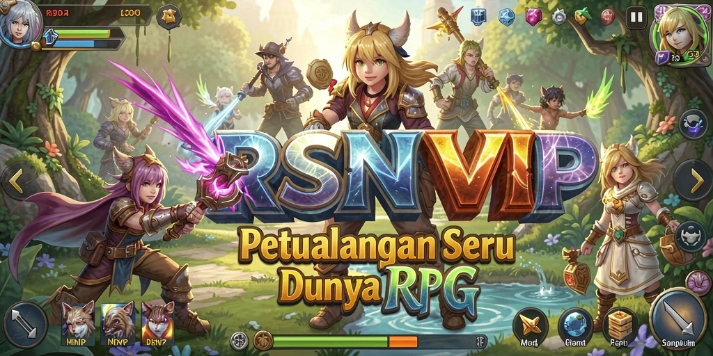 Screenshot utama RSNVIP menampilkan aksi seru dalam pertarungan RPG.