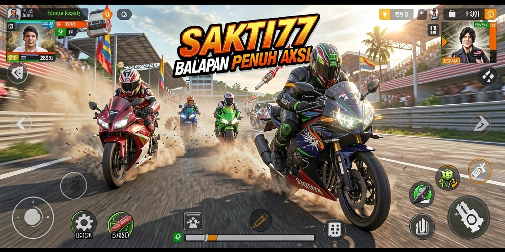 Gameplay mendebarkan dalam SAKTI77 saat balapan motor.