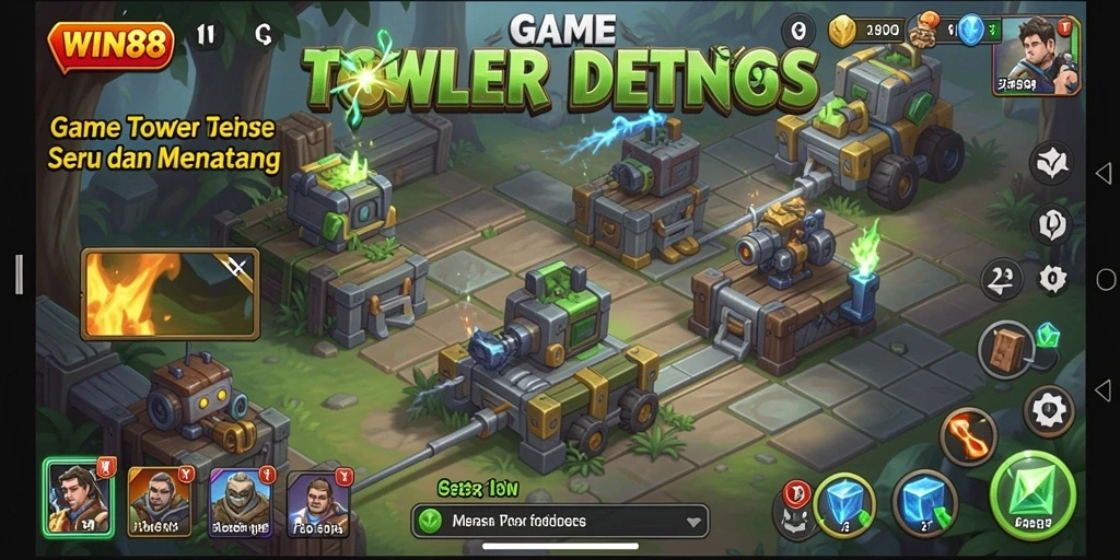 Tangkapan layar menampilkan aksi gameplay Tower Defense yang menegangkan.