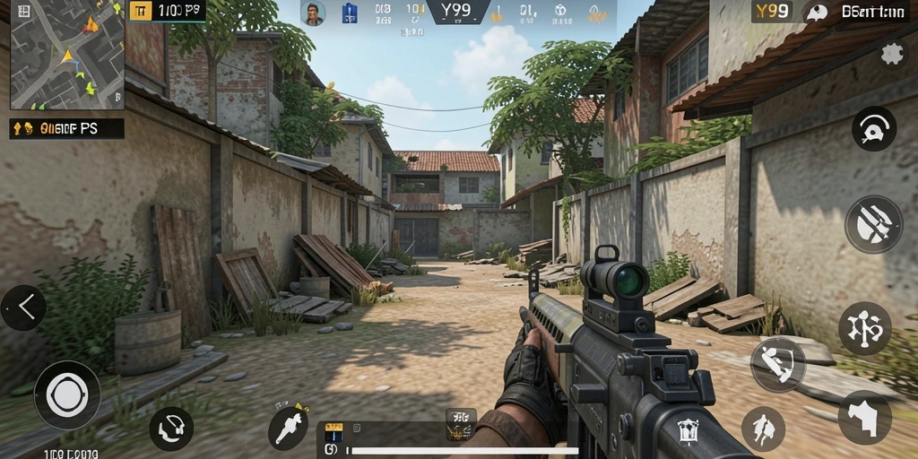 Screenshot Y89 menampilkan aksi seru dalam pertempuran FPS.